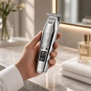 Hår- og skægtrimmer med T-blade til mænd Justerbar hastighed LED-display Farvede kamme 1 til 9 mm Sølv Trimmer til konturer 6