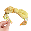 Hårband med blommönster och enfärgad rosett Universell storlek Tygband till håret Elegant håraccessoar för damer och tjejer 5