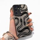 Hátsó tok Samsung Galaxy A55 5G Hüllőkkel Ellenálló és ultra vékony Matt szürke fekete mintával Fekete keret Kamera védelem Mindennapra 3