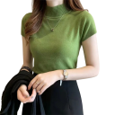 Haut en tricot à manches courtes pour femme Coupe ajustée élégante Matière douce Col montant haut Convient pour le travail et les vêtements 5