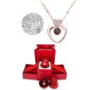 Heart Projection Halsband Set Titanium Chain Projection I Love You på 100 språk Roseformad presentförpackning 1