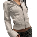 Helle graue Damenjacke mit Reißverschluss Kurze Jacke mit Kragen Frühlings- und Herbstjacke Elegantes Sakko bis zur Taille mit Manschetten Urbaner Stil 4