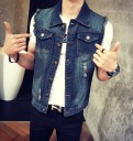Heren denim vest met kraag J1416 8