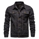 Heren denimjas met lange mouwen Klassieke denimjas Knoopsluiting Borstzakken Gewatteerde naden Stijlvol overgangsjack 3