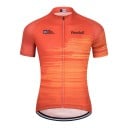 Heren fietsshirt met korte mouwen en volledige rits met een patroon van horizontale snelheidslijnen voor de fiets in oranje kleur 1