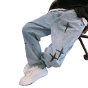 Heren jeans blauw met sterrenprint, lage taille, los, met zakken, polyester, katoen 2