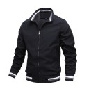 Heren lentejack met elastische manchetten en kraag Lichtgewicht overgangsjack met zakken Sportief urban casual jack 1