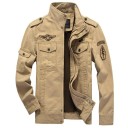 Heren lentejas met patches Stijlvolle lichtgewicht ritsjas met zakken Katoenen casual jas met kraag Militaire jas voor vrije tijd 6