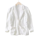 Heren linnen blazer 70% linnen 30% katoen Elegante ademende blazer voor mannen met zakken en knopen Effen stijlvolle blazer in verschillende kleuren 3