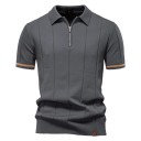 Heren polo met rits en V-hals en kraag Korte mouw Effen Polyester Viscose Elegante stijl 16