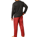 Heren pyjama lange mouwen en geruite broek O-hals Polyester Comfortabele pyjama met zakje voor thuisgebruik 3