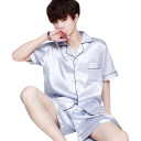 Heren pyjama overhemd stijl korte mouwen en shorts glad materiaal polyester thuis dragen en slapen 5