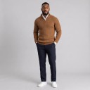 Heren ribgebreide trui met rits bij de hals en opstaande kraag, gebreide pullover met halve rits en lange mouwen slim fit 6