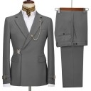 Heren set van katoen, polyester en viscose Elegante set van een blazer en broek voor mannen met een ketting op de kraag Effen set met een riemsluiting 15