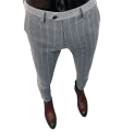 Heren sociale broek met zakken Effen met fijne strepen Elegante rechte snit Comfortabele broeken voor mannen 5