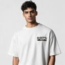 Heren T-shirt met raceauto-motiv met technische tekening op de rug en kleine print op de borst met korte mouwen in een losse pasvorm 3