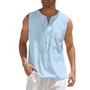 Heren tanktop effen met V-hals Vetersluiting in de hals Polyester Lichtgewicht zomer top voor vrije tijd 3