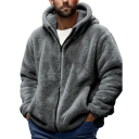 Heren winterjas Pluche warme jas met col Sluiting met rits Praktische zakken Comfortabele winterjas van polyester Zachte warme uitvoering 3