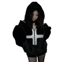 Heren winterjas Zwarte kunstbont Winddichte uitvoering Met capuchon Ritssluiting Polyester jas met kruis op de borst Warme winterjas 4