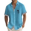 Heren zomer eenkleurige shirt met korte mouwen en een klein palmprint op de borst met klassieke kraag en knopen over de hele lengte 8