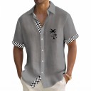 Heren zomer eenkleurige shirt met korte mouwen en een klein palmprint op de borst met klassieke kraag en knopen over de hele lengte 9