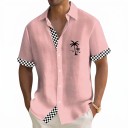 Heren zomer eenkleurige shirt met korte mouwen en een klein palmprint op de borst met klassieke kraag en knopen over de hele lengte 7