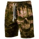 Heren zwembroek met schedelprint op camouflage achtergrond elastische tailleband met trekkoord zwembroek losse pasvorm lengte boven 2