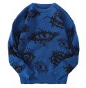 Herenpullover met ronde hals Effen gebreide pullover met abstract oogpatroon Lange mouwen Stijlvolle herfst winter pullover Polyester 9