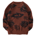 Herenpullover met ronde hals Effen gebreide pullover met abstract oogpatroon Lange mouwen Stijlvolle herfst winter pullover Polyester 8