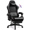 Herní křeslo otočné s reproduktory 3D stereo a podnožkou opěrka hlavy i bederní polštář PU kůže a nylon do kanceláře i pracovny na sezení u PC 5