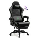 Herní křeslo otočné s reproduktory 3D stereo a podnožkou opěrka hlavy i bederní polštář PU kůže a nylon do kanceláře i pracovny na sezení u PC 2