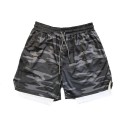 Herr kamouflage dubbla fitnessshorts snabbtorkande shorts med nätfoder och ficka med resår i midjan, sommarsportshorts 5
