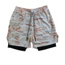 Herr kamouflage dubbla fitnessshorts snabbtorkande shorts med nätfoder och ficka med resår i midjan, sommarsportshorts 6
