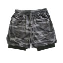 Herr kamouflage dubbla fitnessshorts snabbtorkande shorts med nätfoder och ficka med resår i midjan, sommarsportshorts 3