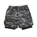 Herr kamouflage dubbla fitnessshorts snabbtorkande shorts med nätfoder och ficka med resår i midjan, sommarsportshorts 1