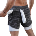 Herr Sommarkamouflage Dubbla Shorts Snabbtorkande Andningsbara Shorts För Strandfitness och Löpning Sport Elastiska Shorts med Foder 3