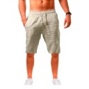 Herr sommarshorts i linne, knälånga, andningsbara shorts med dragsko, bekväma fritidsshorts för stranden och staden 9