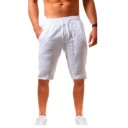 Herr sommarshorts i linne, knälånga, andningsbara shorts med dragsko, bekväma fritidsshorts för stranden och staden 5