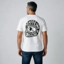 Herr T-shirt med kort ärm och motorcykeltryck av hjälm med texten Caffeine & Gasoline på ryggen och bröstet samt rund halsringning 5