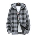 Herr vinter rutigt kardigan med huva och dragkedja Stilig varm tröja med långa ärmar Höst- och vinterkläder Polyester Olika färger 13