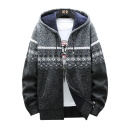Herr vintermönstrad cardigan med huva och dragkedja Stilig stickad tröja med långa ärmar Varm höst- och vintertröja Polyester Olika färger 3
