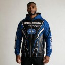 Herr zip hoodie med lång ärm och heltryck av skarpa linjer i motorcykelracingstil svartblå 3