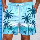 Herrbaddräkt med djärvt hawaiianskt palmträdsmönster, andningsbara, snabbtorkande sommarstrandshorts, lösa shorts med dragsko 1