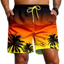 Herrbaddräkt med hawaiiansk palmträdstryck, andningsbara, snabbtorkande sommarstrandshorts, lösa korta badkläder med resår i midjan 3