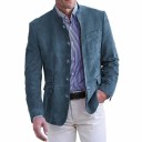 Herre åndbar jakke i polyester Elegant ensfarvet jakke til mænd med lommer og knapper Stilfuld jakke til arbejde og fritid 2