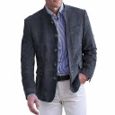 Herre åndbar jakke i polyester Elegant ensfarvet jakke til mænd med lommer og knapper Stilfuld jakke til arbejde og fritid 1
