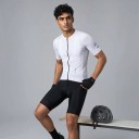 Herre cykeldress med korte ærmer Lynlås i fuld længde Elastisk materiale Blandt nylon, spandex og polyester Hvid med sort lynlås 3