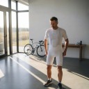 Herre cykelshorts med seler og indlæg Netstræk Seler Elastisk materiale 80 % polyester og 20 % spandex Hvide med grå seler 3
