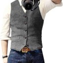 Herre elegant vest med lommer og brystlomme Enfarvet selskabsvest med knapper Akryl Bomuld Nylon Polyester Uld Viskose 4