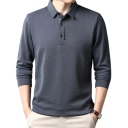 Herre polo med lange ærmer, krave og knapper, ensfarvet elegant skjorte i polyester til daglig brug 13